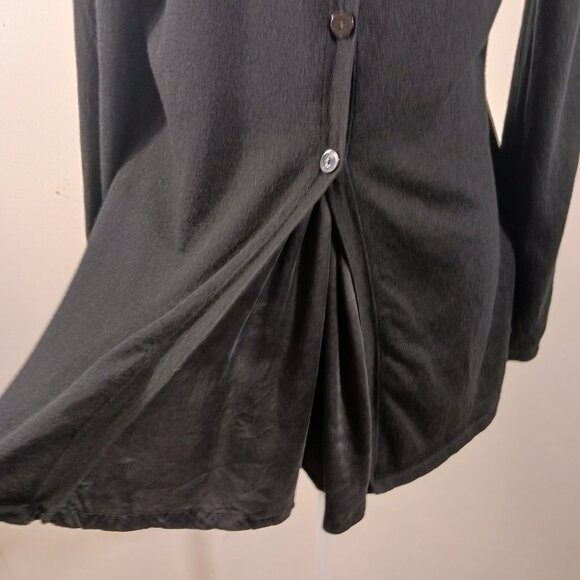 Forte Black Merino Wool & Silk Blend Button Back Open Long Sleeve Cardigan, MED - Picture 8 of 14